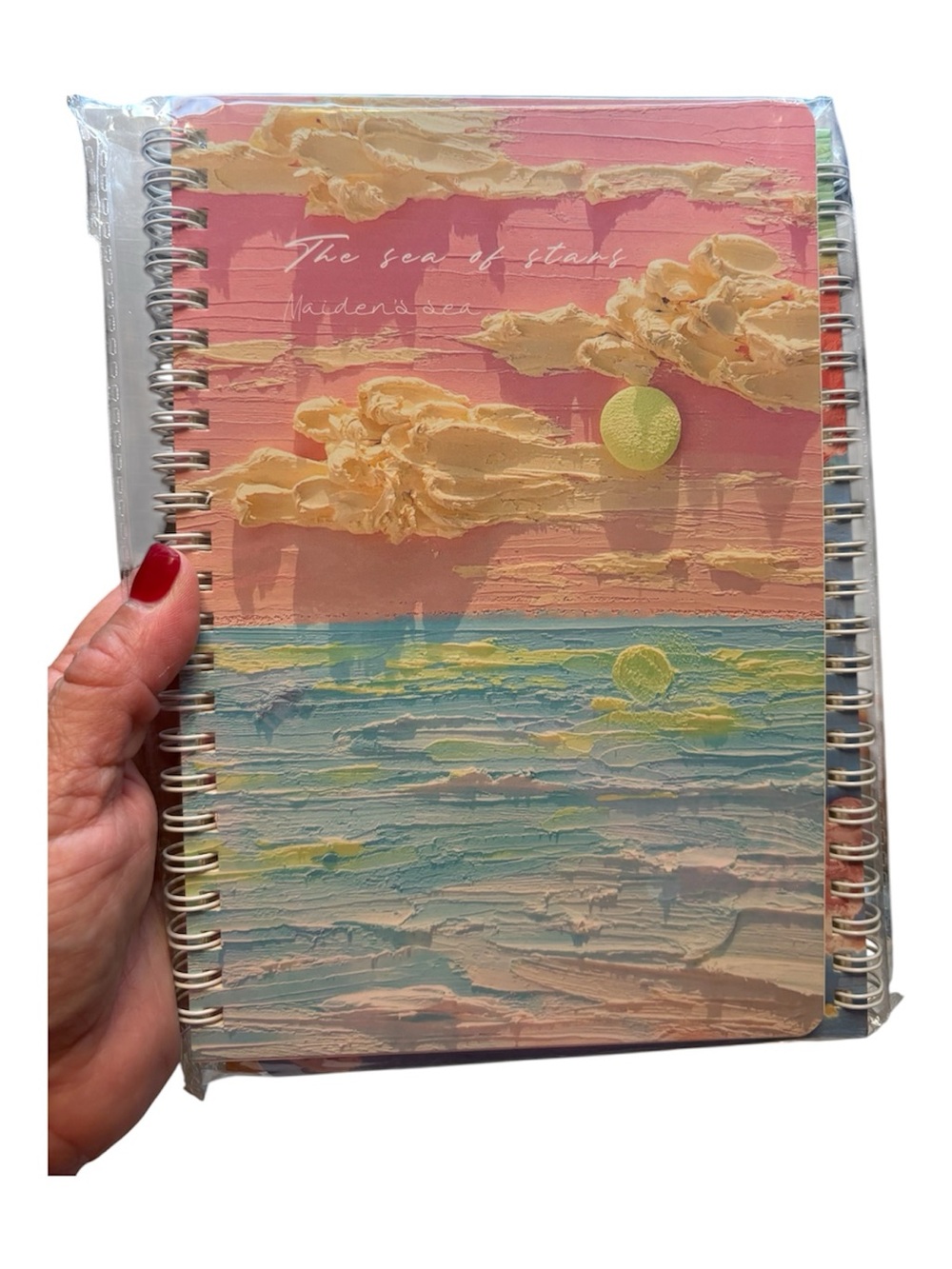 Spiral Notebook with Pink & Turquoise Seascape Cover & Pen